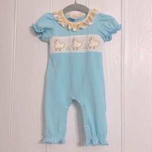 MARIE NICOLE EUC Girls Adorable Smocked Ruffle Easter Bubble Jumpsuit